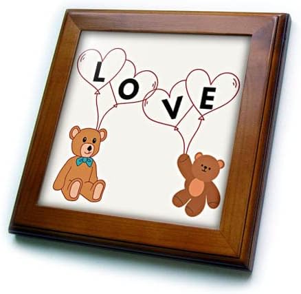 Imagem 3drose de corações e urso tedy com texto de LO V E - ladrilhos emoldurados