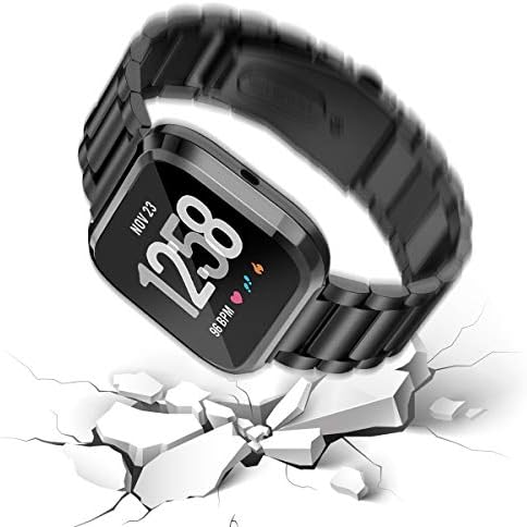 MaxJoy compatível com bandas de versa Fitbit, Banda de metal versa 2 Metal Band Pulseira de aço inoxidável com caixa de capa protetora para homens, compatíveis com Fitbit Versa 2 1 Smart Watch, Black