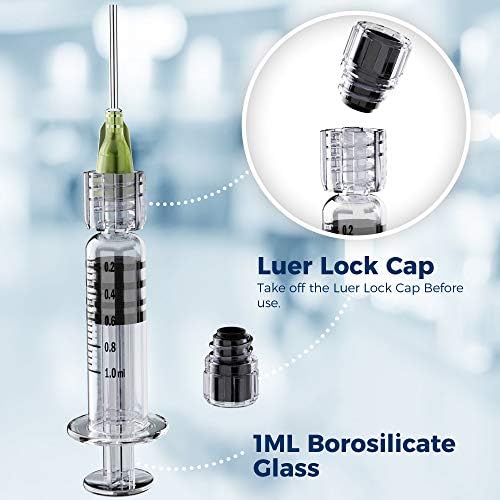 MyMed 3 pacote Borossilicate Glass Luer Luer Lock SERINGE 1ML Capacidade de vidro reutilizável seringas de vidro -