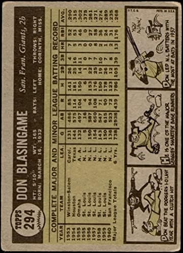 1961 Topps 294 Don Blasingame San Francisco Giants Dean's Cards 2 - Good Giants