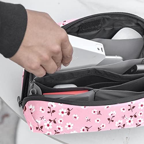 Little Flowers Pink Background Makeup Bag Zipper Bolsa Travel Organizador cosmético para mulheres e meninas