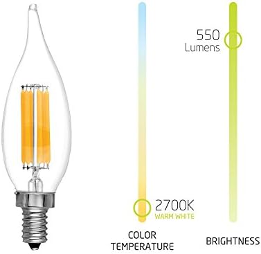 LED 60W equivalente, ponta de chama, clara, 2700k branca macia, diminuído, 25.000 horas Lifetime, lâmpada LED B11 | 6-pacote