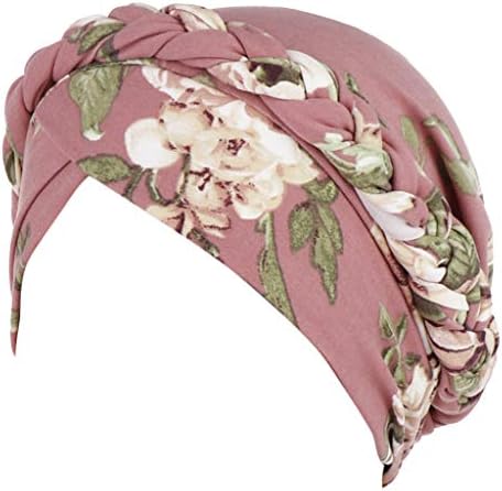 Capa de cabelos na cabeça para mulheres Twist grão de torno pré-amarrado Turbano, Floral Braid India Hat Muslim Cancer