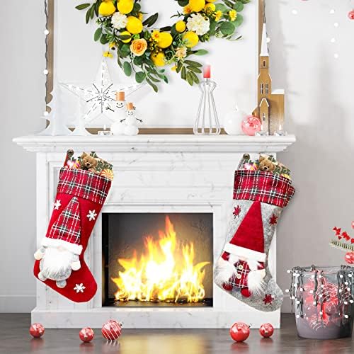2 PCs pendurados em meias de Natal, Gnome de Papai Noel 3D Meias de Natal, Decoração de Meias de Natal Grande, Sacos de meias