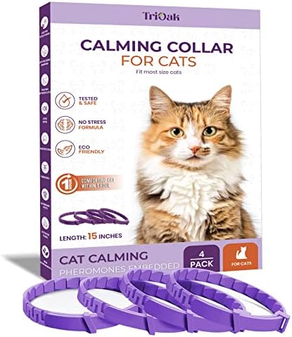 Trioak 4 Pacote de gato calmante para gatos, colarinho calmante de gatos, colar de feromônio calmante para gatos, colar de feromônio