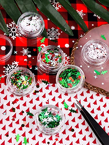 Ebanku 6 caixas lantejoulas de unhas de natal, lantejoulas de floco de neve para unhas artes holográfica a laser glitter de