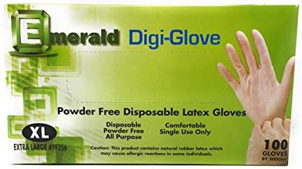 Emerald Digi-Gloves Latex Powder livre. Extra grande. Pacote 100