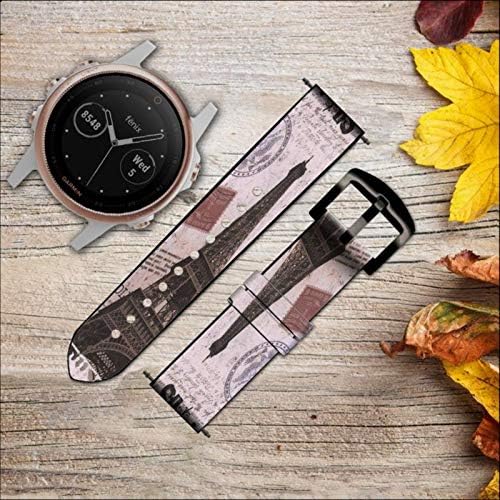 CA0244 PARIS POST POST EIFFEL TOWER CEARO E SILICONE Smart Watch Band Strap for Garmin Approach S40, Forerunner 245/245/645/645,