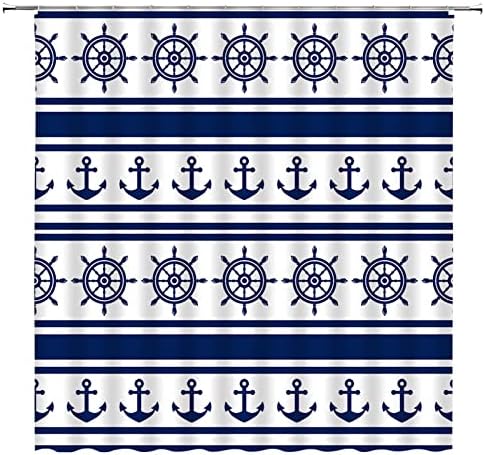 Cortina de chuveiro âncora náutica azul marinho moderno abstrato listras geométricas âncora tema oceano tema marítima amantes de