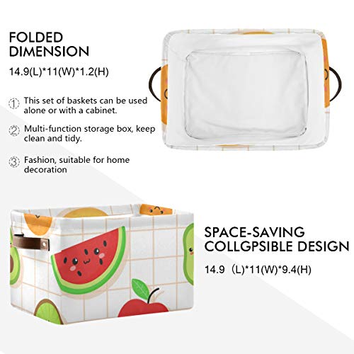 Bin armazenamento retangular Bin Tropical Fruit Lemon Watermelon Tela Fabric com alças - cesto de berçário para toalhas, brinquedos,