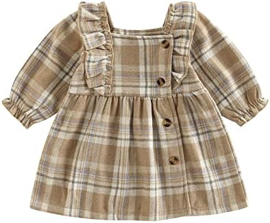 Criança infantil, menina menina outono roupas de inverno de manga longa vestido xadrez de camisa xadrez de botão de botão para baixo
