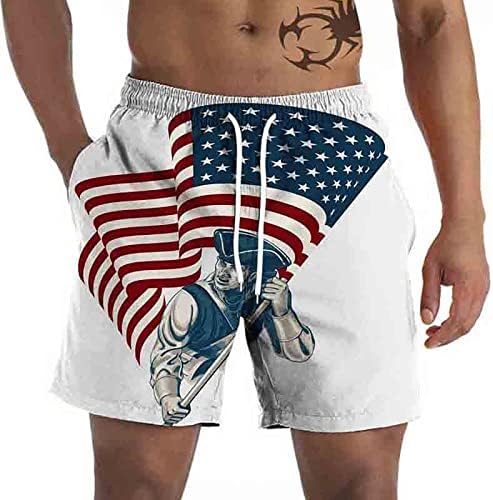 Mens Board Shorts Summer Casual Faixa Americana American Flag Dorts Dias da Independência Dia Funny Beachwear Briefes de natação