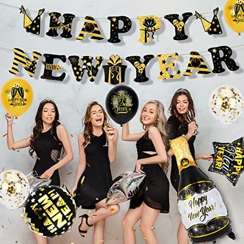 Feliz Ano Novo Supplies de decoração- Feliz Ano Novo Balão Balões Balões de Latex Balões Curta Fringe Gold Fringe, decorações