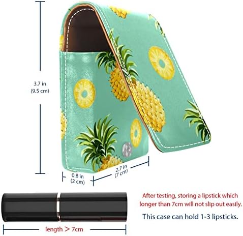 Mini estojo de batom com espelho para bolsa, padrões de abacaxi portátil Organização do caixa portátil