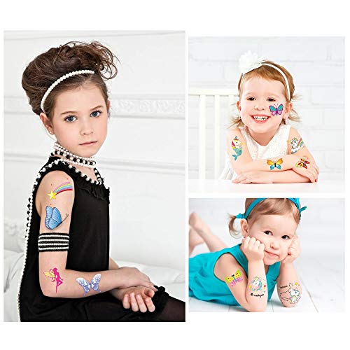 Tatuagens temporárias para crianças, Konsait Glitter Mermaid Unicorn Tatuagens de borboleta para crianças Favorias de