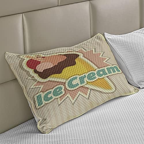 Ambesonne Ice Cream malha de colcha de travesseiros, padrão de sorvete vintage em tons funky com ilustração de efeitos de estilo