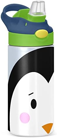Kigai Penguin Kids Water Bottle com palha de tampa de palha grau de parede dupla de paredes duplas em aço inoxidável