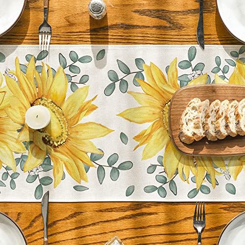 Girassol do Modo Artóide Eucalyptus Flowers Spring Table Runner, Decoração da mesa de jantar da cozinha sazonal de