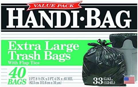 Handi-Bag Hab6ftl40 Super Value Pack Sacos de lixo, 33Gal, 0,65mil, 32,5 x 40, preto
