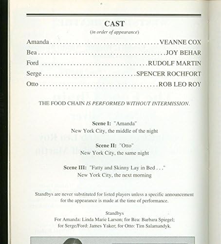 A cadeia alimentar, fora da Broadway Playbill + Veanne Cox, Rob Leo Roy, Spencer Rochfort, Rudolph Martin, Joy Behar