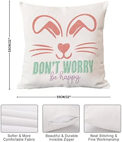 Não se preocupe, seja feliz, capa de travesseiro de páscoa colorido travesseiro de coelho bem -vindo a fronha de almofada de flores