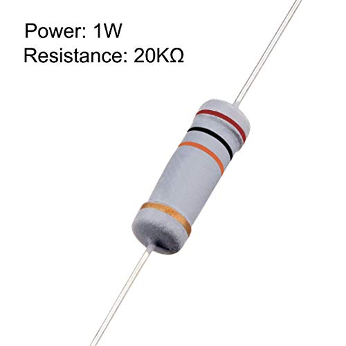 UXCELL 100pcs 20k ohm resistor, 1W 5% de resistores de filmes de carbono, 4 bandas para projetos e experimentos eletrônicos