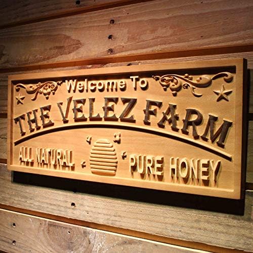AdvPro WPA0431 Nome da fazenda Mel personalizado Decoração de abelhas Sign de madeira gravado em madeira - grande