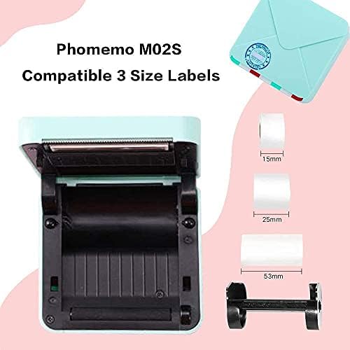 Impressora de bolso Phomemo M02S- Impressora fotográfica térmica Bluetooth com 3 rolos de papel de adesivo colorido, compatível