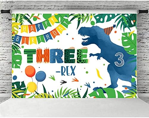 5x3 pés de dinossauro azul terceiro aniversário cenário de três-rex desenho animado verde palma folhas de fotografia