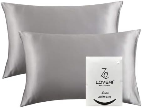 Passagem de cetim para cabelos e pele - travesseiro de seda cinza 2 pacote tamanho padrão 20x26 polegadas - Casacos de cetim