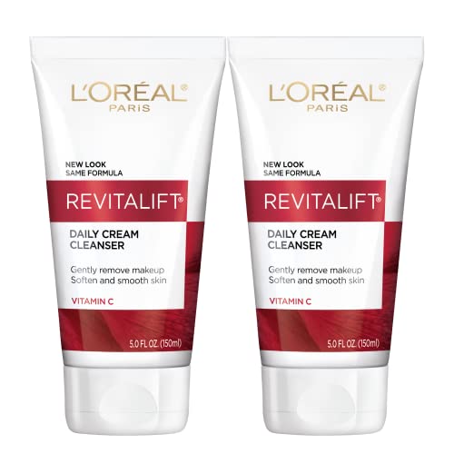 L'Oréal Paris Revitalift Daily Cream Cleanser, Lavagem de face de removedor de maquiagem suave com vitamina C, 5 fl. oz
