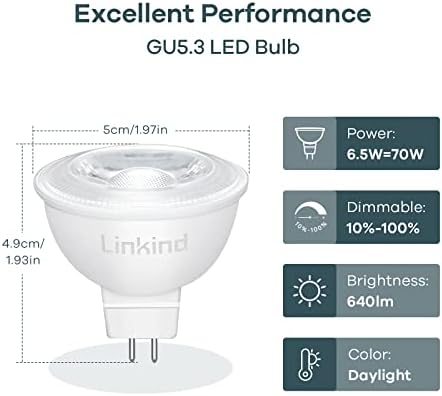 Linkind mr16 lâmpadas LEDs Dimmable Gu5.3 5000K e A19 lâmpadas LEDs LEDs reduzíveis 60W 2700K Bulbos brancos macios e brancos