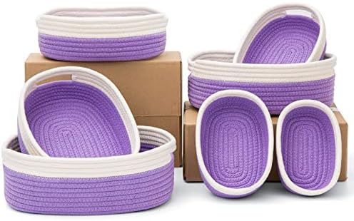 Hlwdflz 7 peças Cor corda de algodão tecido de cesta - cesto de armazenamento de armazenamento Pets de brinquedo de algodão cesta