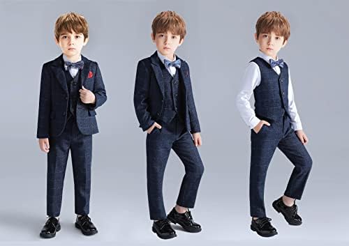 Tigerkiss Boys 6 peças Ternos formais, ajuste esbelto, jaqueta, colete, calças; 3 peças, incluindo camisa, gravata borboleta e toalha