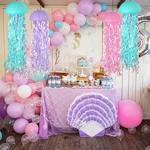 ADLKGG Holding Jelly Fish Paper Lanterns, Pink Purple Blue Gradient Lanternas de papel colorido para sereia festa de aniversário