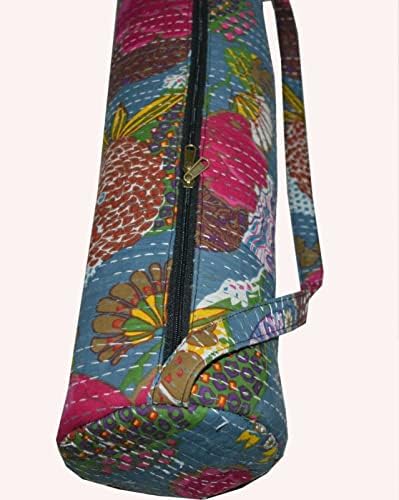 Kantha Yoga Mat Bag Bag Unissex Cross Cross Kantha Yoga Bolsa de Yoga Excunhando algodão esportivo boêmio