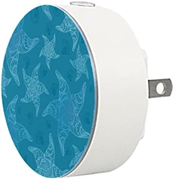 2 Pack Plug-in Nightlight Night Night Light Starfishes Padrão Blue oceano com sensor do anoitecer para o quarto para o quarto de