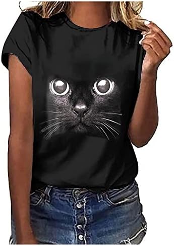 3D Camiseta de impressão de gato para mulheres Tees gráficos da moda Crew Tops fofos Camisetas de túnica de padrão de