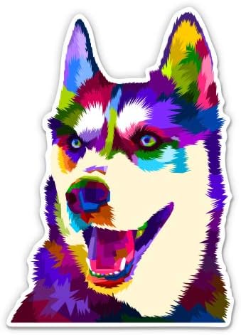 Husky Colorful Dog Pop Art - Adesivo de vinil de 3 - para laptop para laptop Telefone da garrafa de água - Decalque impermeável
