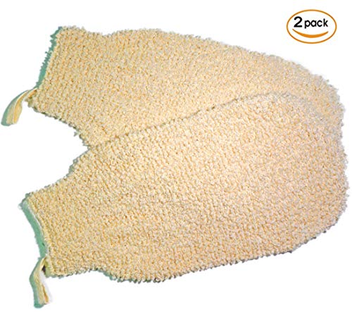 2 Pacote de fibra vegetal natural do chuveiro esfoliante Mitt - luvas de banho de pano macio - Mitt de luvas de lavador
