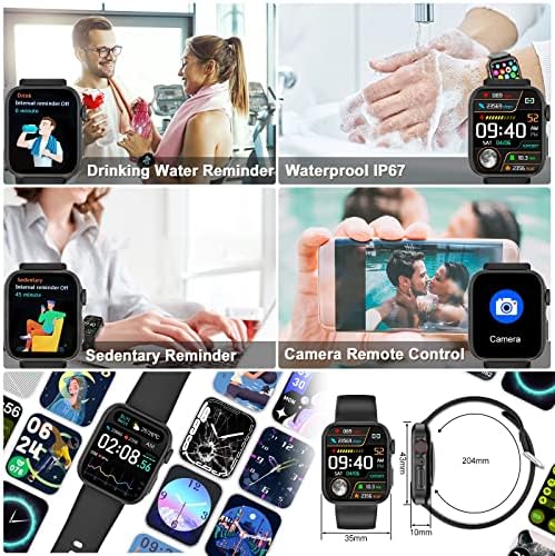 Guziava Smart Watch 2023 para homens Mulheres, relógios de tela grande de 1,81 ', rastreador de fitness à prova d'água IP67 com pedômetro de monitor cardíaco, iOS compatível com Android, preto