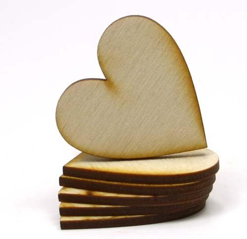 MyLittlewoodshop - PKG de 100 - coração - 1-3/4 polegadas por 1-3/4 polegadas e 1/8 polegada de madeira inacabada de