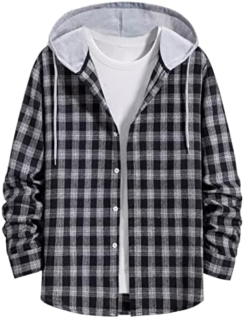 Camisetas xadrez xadrez masculino botão casual para baixo jaqueta de camisa longa manga longa jaquetas de overshirt capuz de