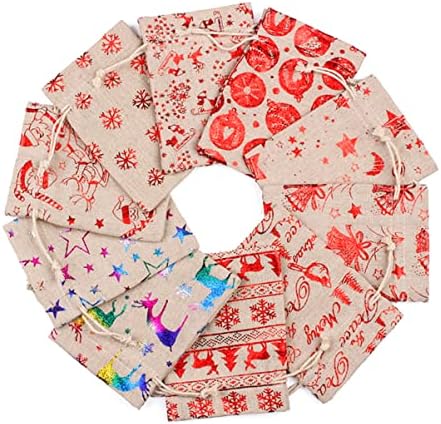 Ano de linho de nuobester com padrão de armazenamento para bolsa Partycolorful Santa casamento Treat New Star Holiday Favors Bags, Christmas