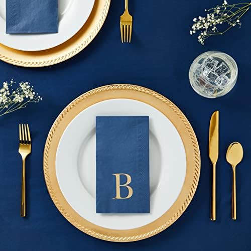 Nudários monograma azul marinho de 100 pacote com letra B, folha de ouro inicial para recepção de casamento, festa de noivado