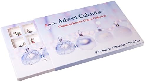 Red Co. Christmas Advent Charm Calendário com 1 pulseira, 1 colar e 22 Charms exclusivos Conjunto de jóias - 24 Presentes Total