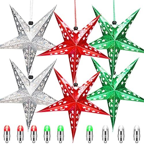 Julmelon 6 PCs Lanterna de Estrela de Papel de Natal para Lanternas de Papel Light Paper Star Star Star Lanternas de Papel com Luzes