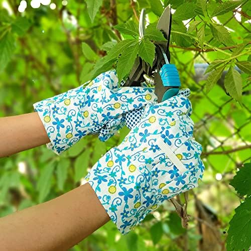 Luvas de jardim de algodão APQ para mulheres, luvas de jardinagem femininas duráveis ​​com pontos de PVC, luvas de jardinagem