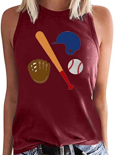 4 de julho Tampo de tanques para mulheres Exercício Exercício Baseball Tshirts O pescoço engraçado Pullovers sem mangas bonitos tops