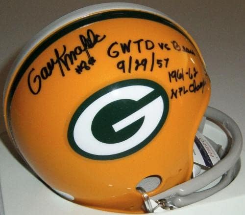 Packers Gary Knafelc assinou mini capacete com GW TD 1957 e 61-62 Champs JSA Auto - Capacetes NFL autografados